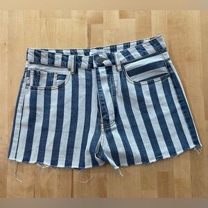 Superdown Blue and White Striped High Rise Denim Shorts